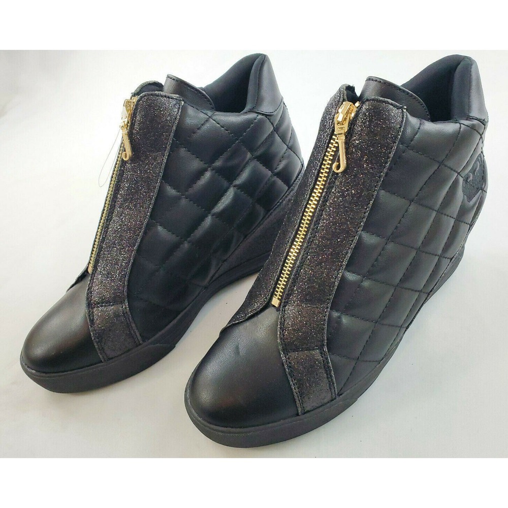 Juicy Couture Women Jordie Black Quilted Glitter Wedge Bootie Sneakers 9.5